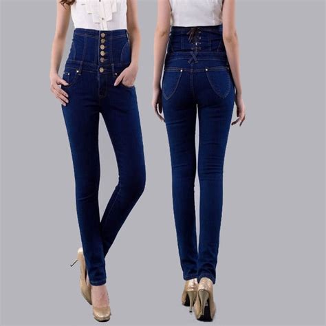 fashion vintage women s empire waist jeans woman skinny super high