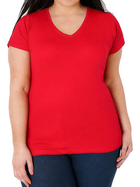 Curve Red Pure Cotton Ribbed V Neck T Shirt Plus Size 16 To 30 32