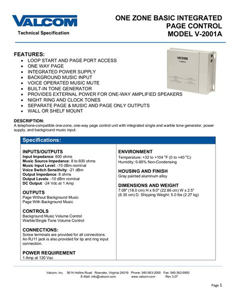 valcom va page control unit  manual