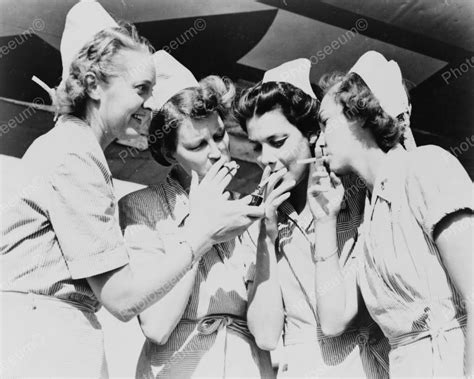 Nurses Smoke Light Up Cigarettes Vintage 1940s Reprint 8x10 Old Photo