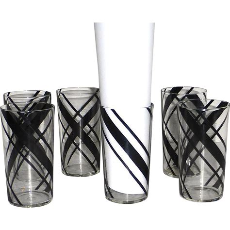 set of 6 art deco black striped drinking glasses bejewelled ruby lane
