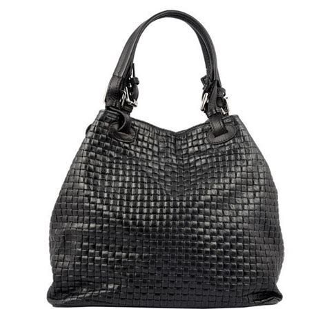 black leather handbag  knitted texture florence bag