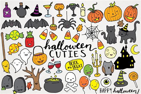 Cute Halloween Clipart Hand Drawn Halloween Clip Art