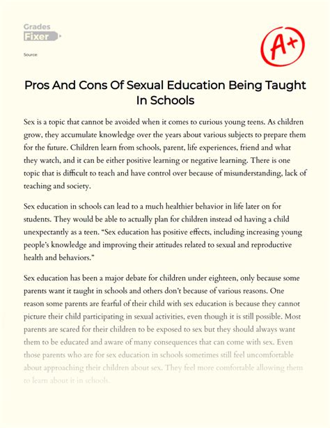 Pros And Cons Of Sexual Education Being Taught In Schools [essay