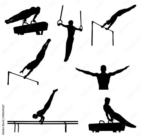 vettoriale stock set men athletes gymnasts in artistic gymnastics