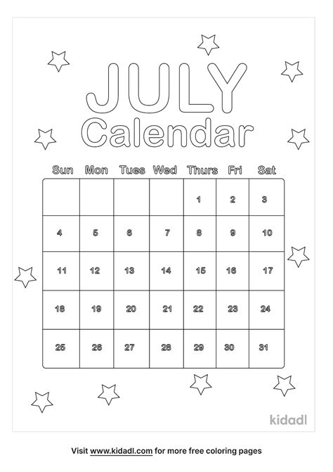 july calendar coloring page coloring page printables kidadl