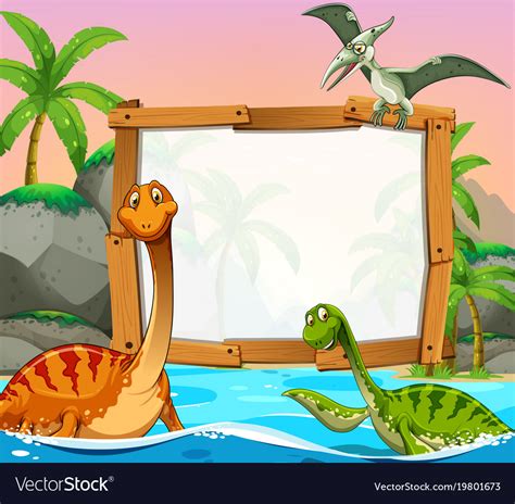 border template  dinosaurs   ocean vector image
