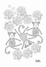 Monkeys Monkey Coloring Little Pages Three Adult sketch template