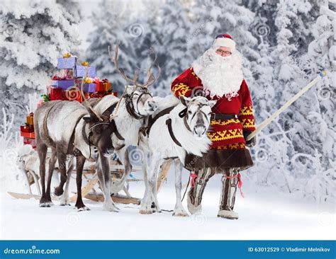 santa claus   reindeer stock photo image
