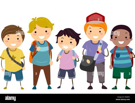 illustration featuring  group  boys  varying ages stock photo