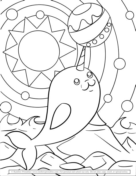 narwhals coloring pages rainbow printables