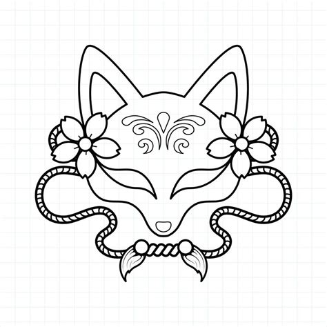 japanese kitsune mask coloring page vector illustration eps