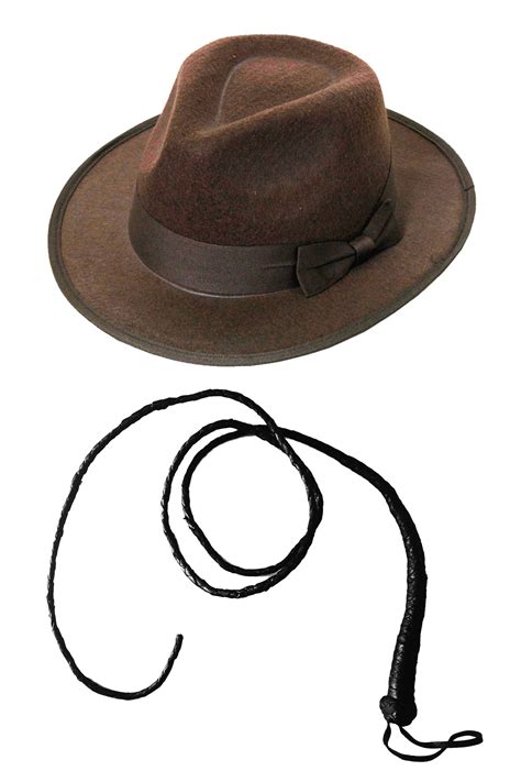 Mens Indiana Jones Accessory Set Hat Fedora Foot Whip Brown One Size