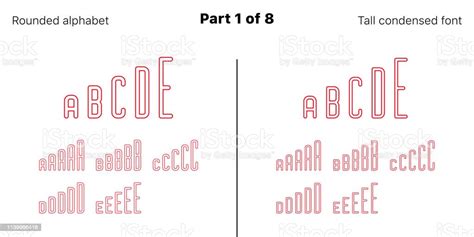 Condensed Outlined Sans Serif Font Rounded Vector Stock Illustration