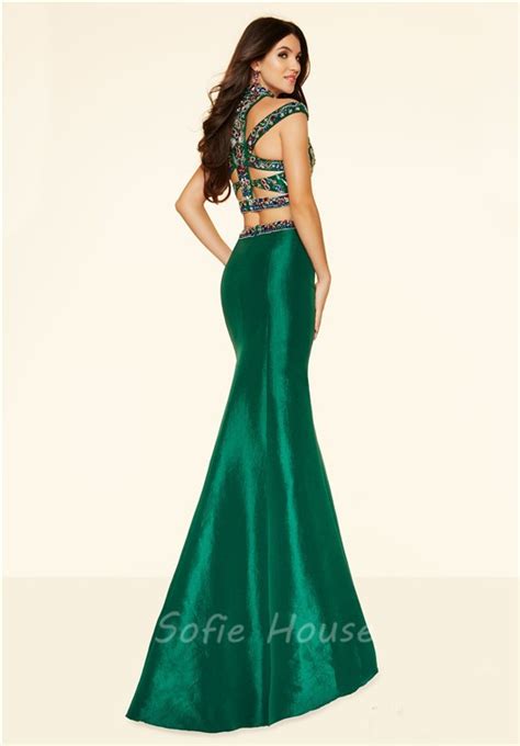 sexy two piece cut out emerald green taffeta colorful