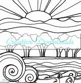 Coloring Sunset Pages Drawing Landscape Sunsets Beach Sun Printable Flowers Line Color Garden Print Sketch Waves Robin Mead Getdrawings Getcolorings sketch template