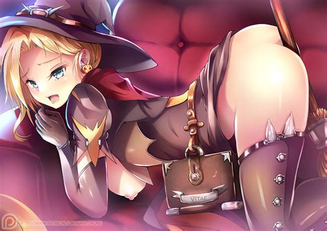aqua eyes ass blonde hair breasts elbow gloves gloves hat mercy overwatch nakatokung nipples