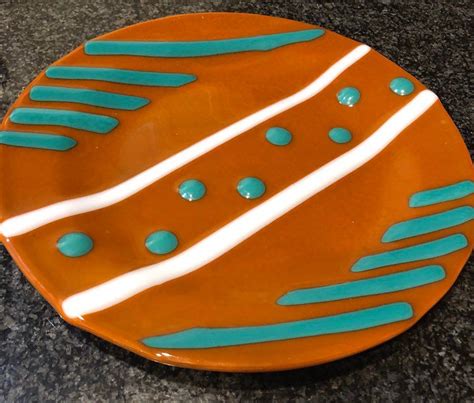 Southwestern Style Round Fused Art Glass Plate Made With Burnt Etsy