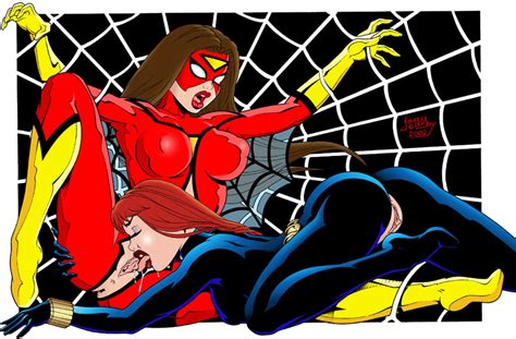 black widow eating out spider woman avengers lesbian