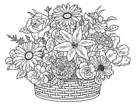 floral basket flower coloring pages printable flower coloring pages