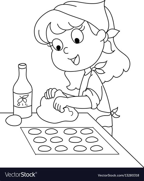 young chef girl coloring royalty  vector image