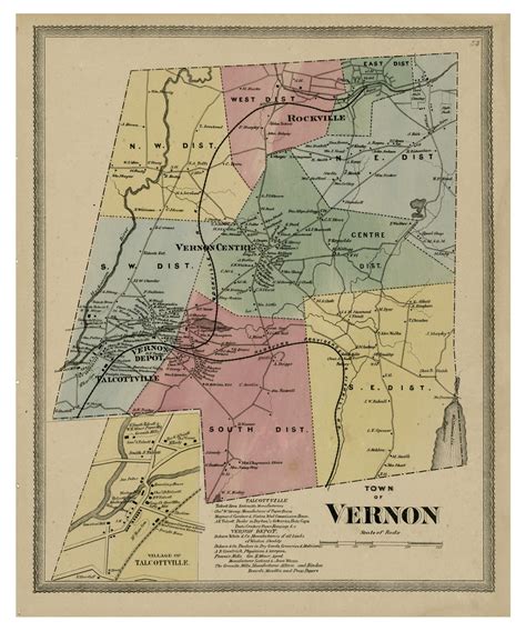 vernon connecticut  tolland   map reprint  maps