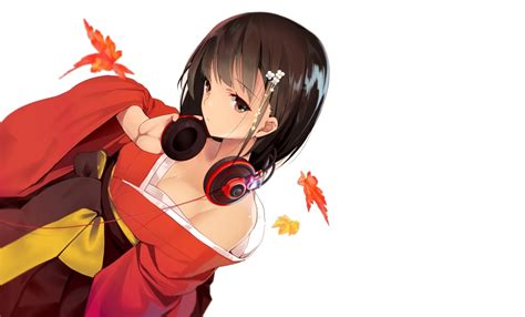 Wallpaper Anime Girl Japanese Clothes Headphones Short