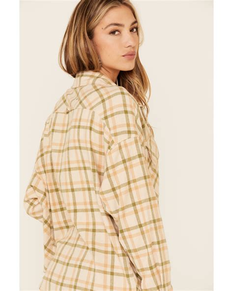 By Together Women S Light Brown Plaid Long Sleeve Button Down Western