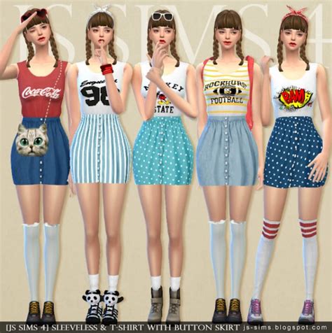 Js Sims 4 Sleeveless And T Shirt With Button Skirt • Sims 4