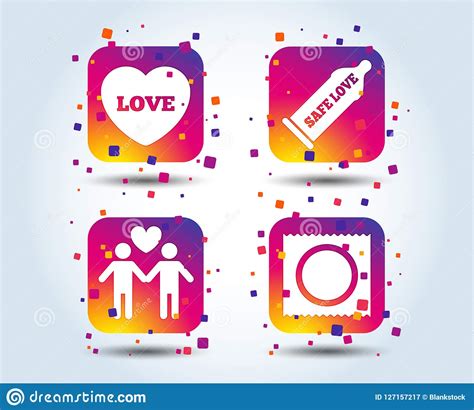 condom safe sex icons lovers gay couple sign stock vector