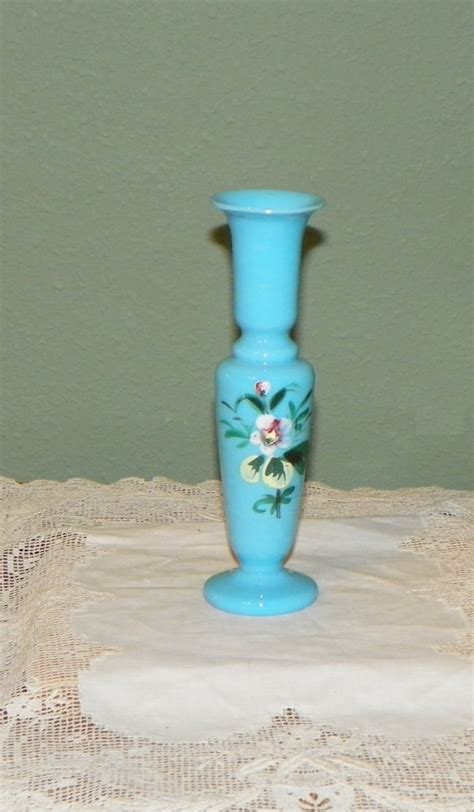 Large Antique Vase Opaline Blue Milk Glass Bristol Hand