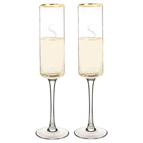 Monogram Gold Rim Champagne Flute Set Of 2 S Clear Gold