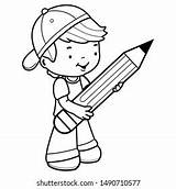 Writing Cartoon Kid Coloring Boy Student Shutterstock These Pencil sketch template