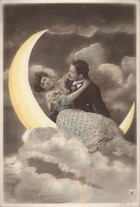 Moon Couple Postcard Photo Postcards Photomontage