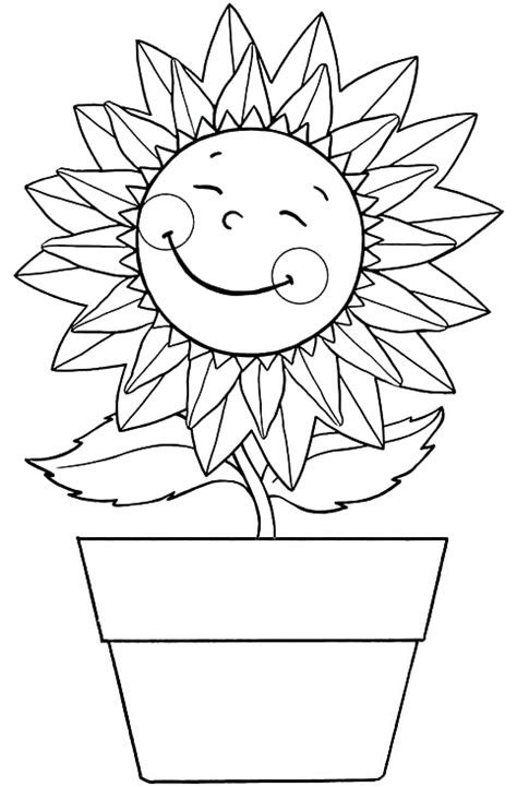 happy sunflower   pot coloring page