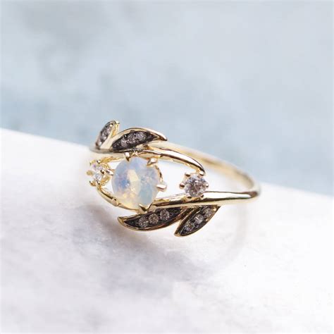 sparkly opal leaf ring  gold  silver  regal rose