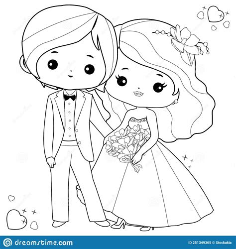 bride  groom vector black  white coloring page stock vector