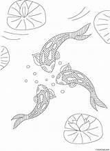 Koi Fish Coloring Pages Pond Mosaic Fishes Patterns Ponds Printable Pattern Azcoloring Glass Stained Nobori Coloriage Carpe Colouring Gif Da sketch template