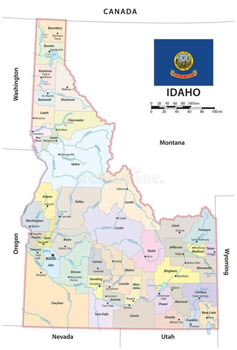 Idaho State Outline Administrative And Political Vector Map In Black