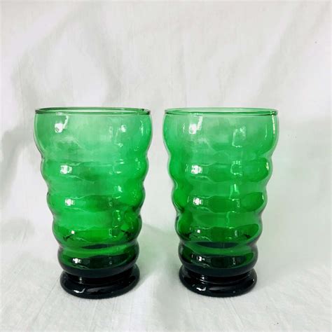 depression glass tumblers dark green harpo patterned glass iced tea