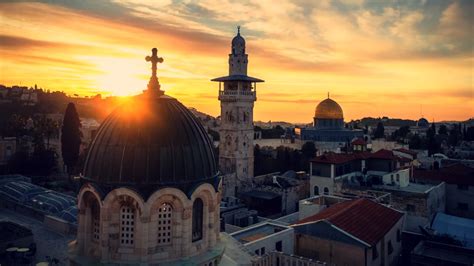 jerusalem sky sunset cross holy city church wallpapers hd