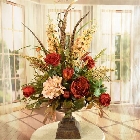 Floral Home Decor Large Silk Flower Arrangement With Feathers And Reviews