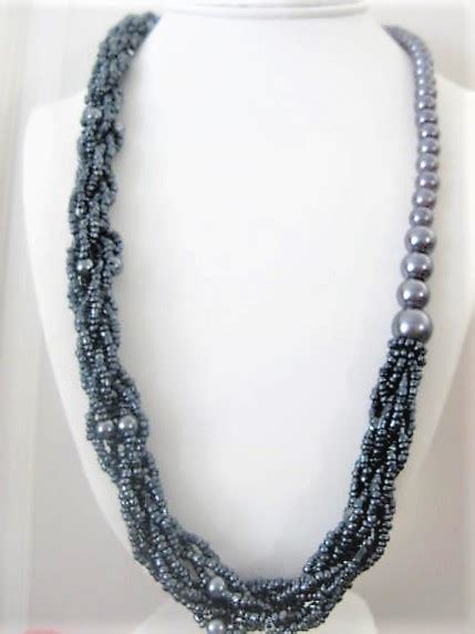 Long Silver Grey Glass Bead Necklace