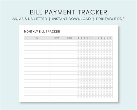 monthly bill tracker printable bill payment tracker bill etsy canada