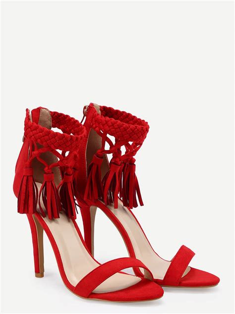 braided ankle strap high heel sandals red shein sheinside