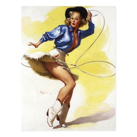 Vintage Gil Elvgren Western Cowgirl Pin Up Girl Postcard