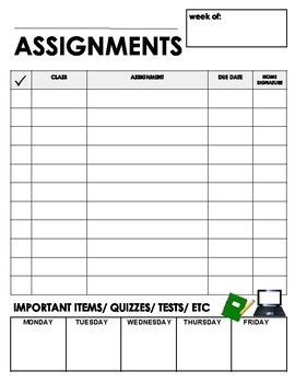 weekly assignment tracker  learning   kensingers tpt