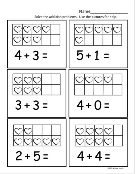 printable math addition worksheets  kindergarten kindergarten