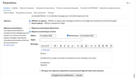 comment creer  message dabsence sur gmail