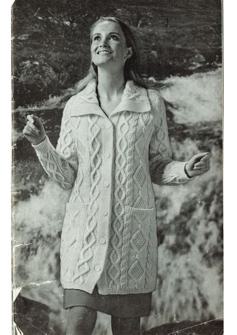 pdf vintage womens ladies aran coat knitting pattern 1960s mod